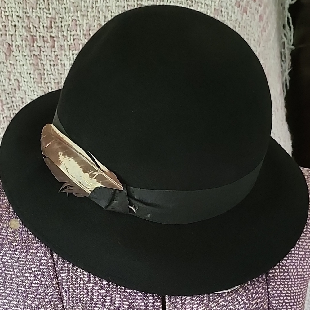 Halston Heritage Black Fedora Hat with Elegant Ribbon